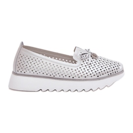 S.Barski Læder Openwork Women's Shoes Made of Natural Leather LR51-631 Silver sølv