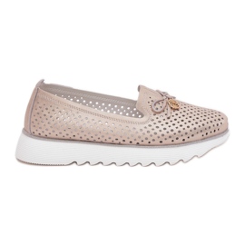 S.Barski Læder Openwork Women's Shoes lavet af naturlig læder LR51-631 PLN gylden