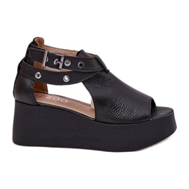 Lædersandaler på Zazoo 1732 Black Wedge sort