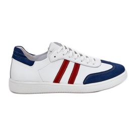 Zazoo N1068 læder lav kvinders hvide og marineblå sneakers