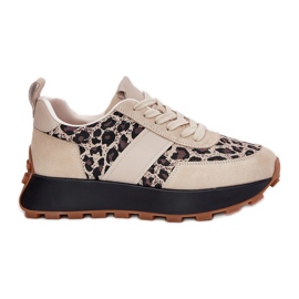 Kvinders ruskind sneakers på platformen leopard Vinceza 66793 beige