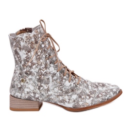 Lædermønstret fladhælet Maciejka 06391-25 beige støvler
