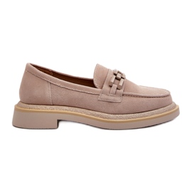 S.Barski Kvinders fladhælede læder loafers med dekoration TW101 Light Beige