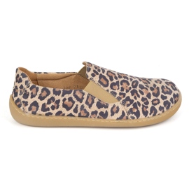 Barfodet kvinders lædersko Pollonus gled 5-1308-023 leopardprint beige