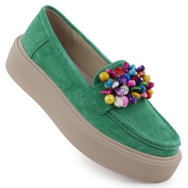 Læder loafers på platformen med grøn filippo dp6765 perler