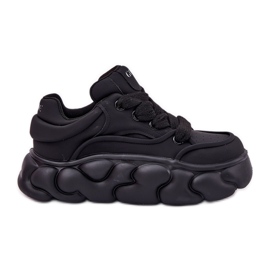 Kvinders læder -sneakers på den massive platform GoE RR2N4044 Sort