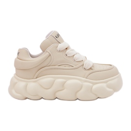 Kvinders læder -sneakers på den massive platform GoE RR2N4043 beige
