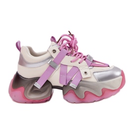 Kvinders læder -sneakers på den massive eneste GoE RR2N4030 Pink lyserød