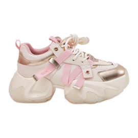 GOE Kvinders læder -sneakers på en massiv såle RR2N4031 beige