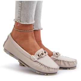 Dame lædermokkasiner med dekoration Beige S.Barski LR339