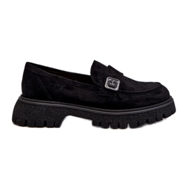 Vinceza Kvinders Eco-Elendary Black Moccasins med et dekorativt bælte og et læderindsats sort
