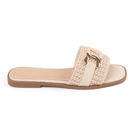 Goodin Beige kvinders flip flops med en gylden kæde