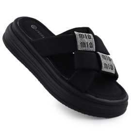 Kvinders flip flops på platformen med kubiske zirkoner Black Potocki 16347 sort