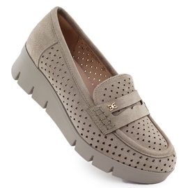 Kvinders moccasins til en åben kile kile khaki potocki 12608 beige