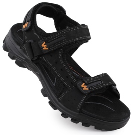 Mænds lædersandaler til velcro Vanhorn 28302 sort