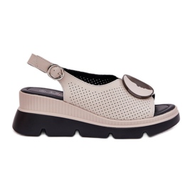 S.Barski Kvinders lædersandaler med en kile med en ornament S. Barski LR51-788 Beige