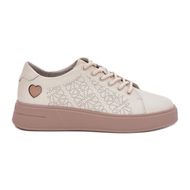 Kvinders læder -sneakers på Vinceza 88018 beige platform