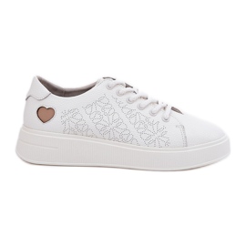 Kvinders læder -sneakers på Vinceza 88018 White Platform hvid