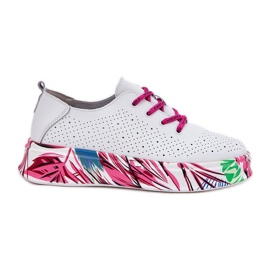 Kvinders læder -sneakers på en mønstret Vinceza 88017 hvid platform
