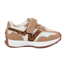 Børns sneakers på velcro -leoparden beige