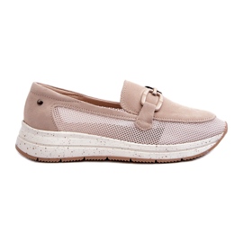 S.Barski Kvinders ruskind moccasins TW210 beige med et ornament