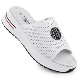 S.Barski Women's Openwork Leather Flip Flops S. Barski LR51-661 hvid