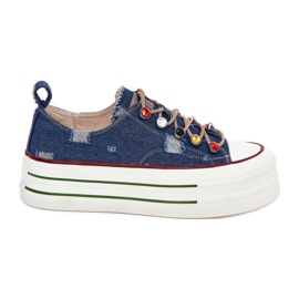 Kvinders sneakers på GoE RR2N4103 Platform Navy Blue Blue blå