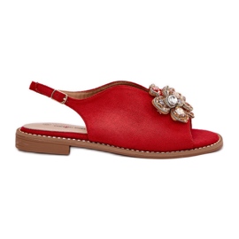 S.Barski Flathælede kvinders sandaler med en ornament S. BARSKI KV27-001 Rød