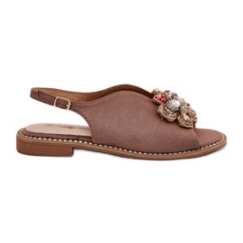 S.Barski Fladhælede kvinders sandaler med et ornament af S. barski Kv27-001 mørk beige