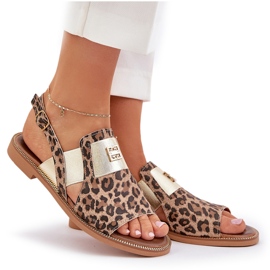 Zazoo 40385 Kvinders lædersandaler med leopardprint brun