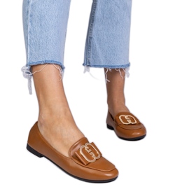 Brown Women's Loafers med en gylden dekoration brun