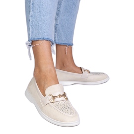 Beige moccasins fra Ekozamsz med zirkoner
