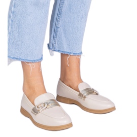 Beige Eco -Leather Loafers med zirkoner