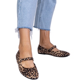 Leopard ballerinas med studs og spænder brun