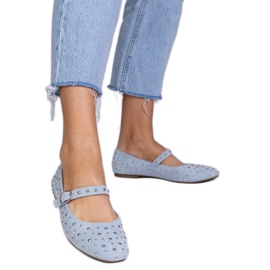 Blå ballerinaer med studs og spænder