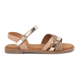 Golden Women's Sandals på en flad sål Sergio Leone gylden
