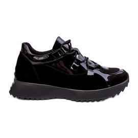 Læderlakerede kvinders sportssko M01/2 Zazoo Black sort