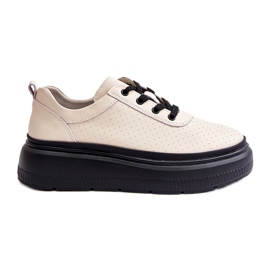 Kvinders sportssko på platform Natural Leather Beige 41470 Vinceza
