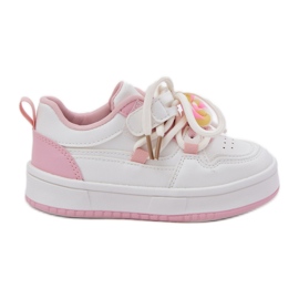 Velcro Børns sneakers med en pin-pink slikkepind hvid