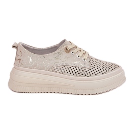 Women's Openwork Shoes på Artiker 56C2108 Beige-Gold Platform