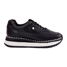 Big Star Kvinders læder -sneakers på den store stjerne RR274A335 Sort platform