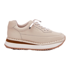 Kvinders læder -sneakers på Big Star RR274A334 Beige Platform