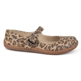 Barefoot Women's Ballerinas Olivier 1286 - Lædersko med en spænde til hverdagslige og elegante panterstiliseringer brun