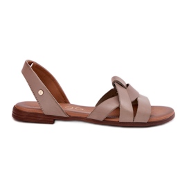 Zazoo 40185 Komfortabelt læder glidende mørke beige sandaler