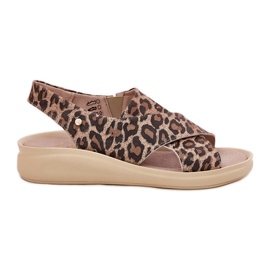 Zazoo 40392 lædersandaler kvinders brune leopardprint beige
