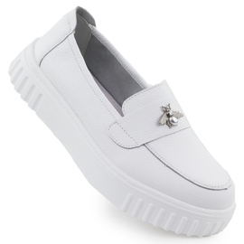 Kvinders lædersko hvide loafers Vinceza 93204