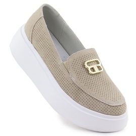 Perforerede læder loafers på Vinceza 93204 -platformen beige