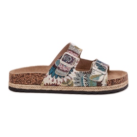Mønstrede kvinders hjemmesko på en Cork-platform med Lee Cooper LCW-25-35-3483L flerfarvet beige
