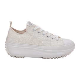 Kvinders sneakers med broderi på platformen Lee Cooper LCW-25-31-3465L White hvid