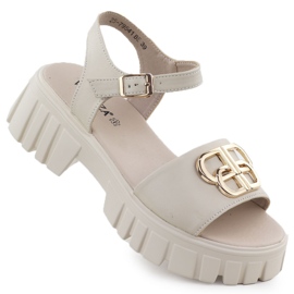 Kvinders lædersandaler på Pad Beige Vinceza 79541